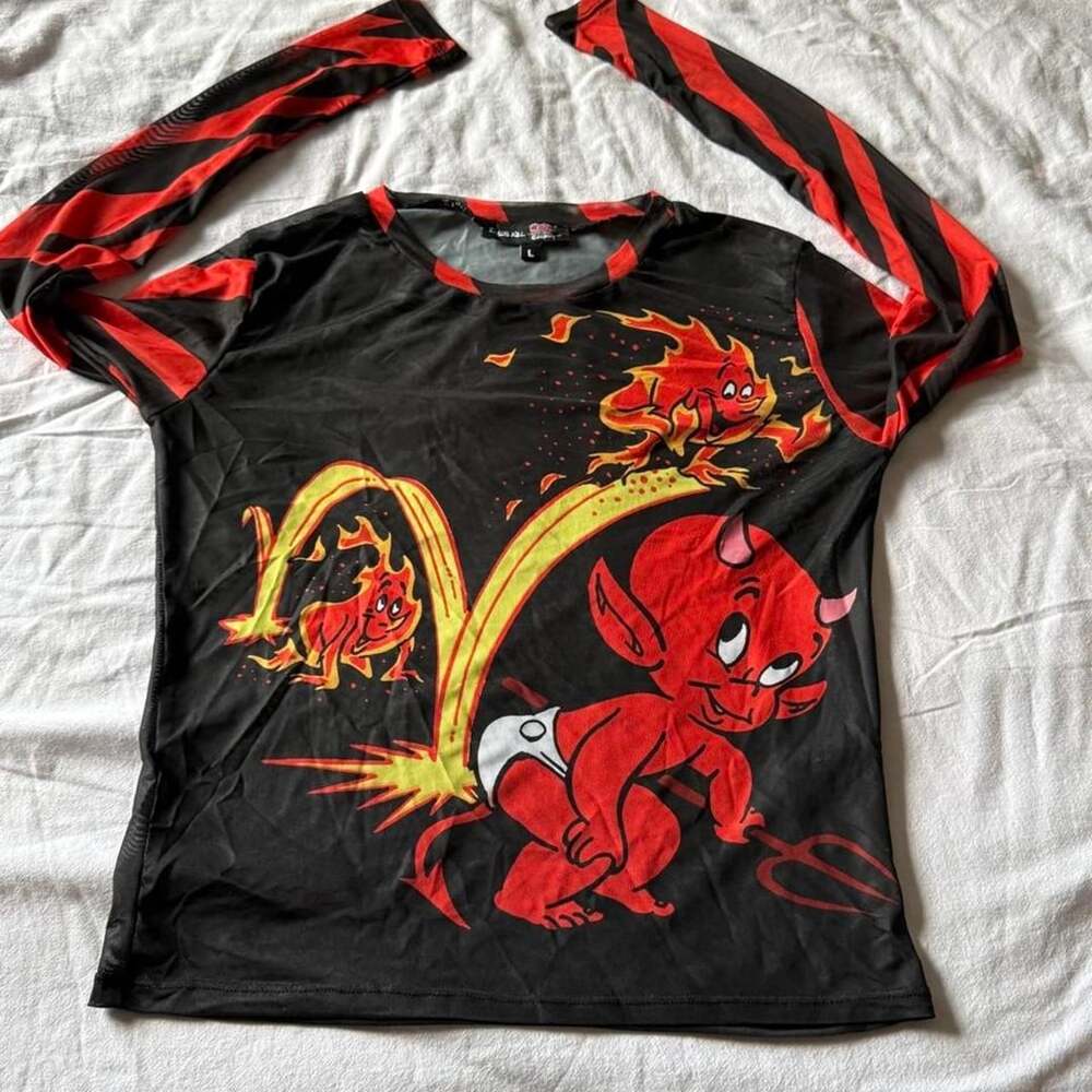 Dolls Kill x Casper Hot Stuff The Little Devil Mesh Long Sleeve Top